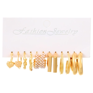 6-pair set of gold-plated earrings featuring pearls and assorted geometric designs