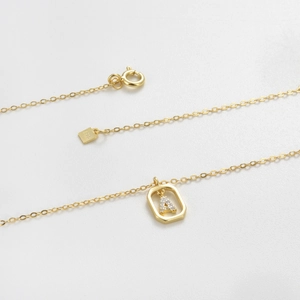 Elegant gold S925 sterling silver necklace featuring a rectangular pendant with letter A