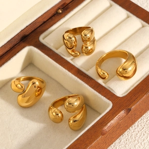 Geometric Water Drop Open Ring 18K Gold Plated Stainless Steel Irregular Streamline Minimalist Chic Jewelry For Women