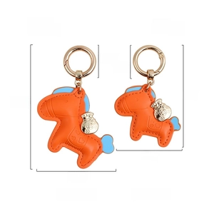 Creative leather pony keychain in orange and blue with money bag charm in two sizes