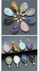 Detailed collection of waterdrop gemstone pendants in multiple natural stone colors