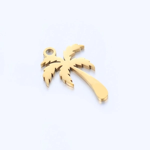 Polished golden stainless steel coconut tree pendant charm for DIY jewelry making