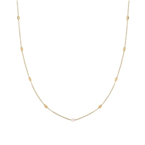 Minimalist 18K gold plated necklace featuring polished beads and oval pearl pendant