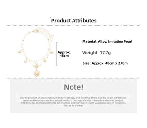 Detailed size chart for the gold-tone layered necklace with pearl and star pendant details