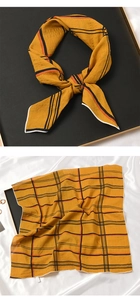 Vue détaillée d'un foulard en coton et lin à carreaux jaunes avec un nouage élégant