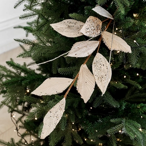Champagne gold glitter velvet leaves for Christmas tree decoration and floral arrangements