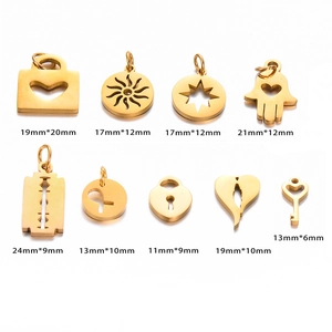 Polished Stainless Steel Charms Pendants DIY Jewelry Finding Hollow Sun Heart Lock Wing Hamsa Hand Compass Key