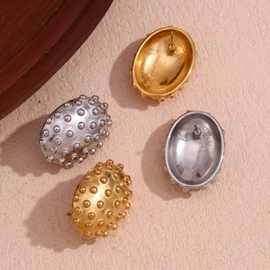 Oval beaded 18K gold plated stainless steel stud earrings in gold and silver finishes