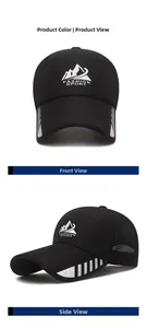 Detail of breathable mesh fabric and reflective stripe on black fashion sport baseball cap