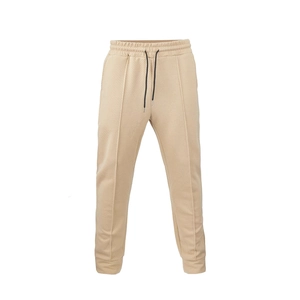 Pantaloni jogger da uomo in maglia beige con coulisse, polsini elastici e tessuto strutturato