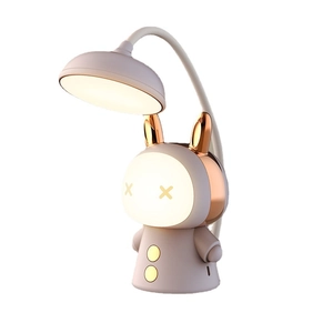Pink cartoon rabbit LED desk lamp with flexible neck and eye protection for kids
