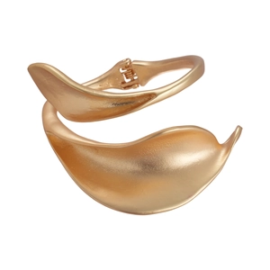 Artistic gold leaf petal open bangle bracelet with a sleek metallic finish and hinge