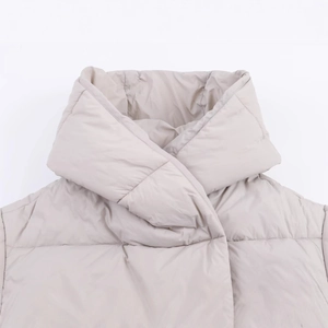 Padded hooded jacket in light apricot with quilted high collar and windproof fabric