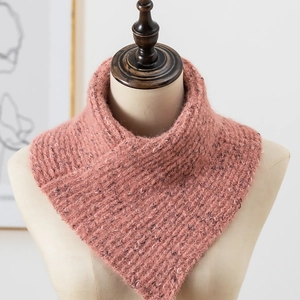 Pink knit scarf for women made of thick mixed yarn in a stylish V-shape design
