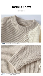 Detailansicht des gerippten Strickkragens mit dekorativem Webseil an einem Freizeitpullover
