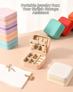 Internal details of a mini jewelry box showing ring slots and built-in mirror