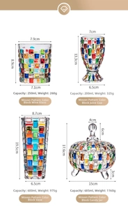 Detailed view of woven texture colored glassware including vases and candy jars