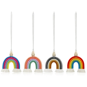 Lot de pendentifs arc-en-ciel pour voiture en corde de coton et perles en bois naturel