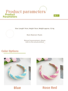 Detailed view of candy color braided headbands with 14x16cm dimensions and material specs