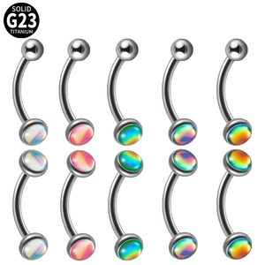 G23 Titanium Curved Barbell Eyebrow Ring Internally Threaded Glitter Film Ball Rainbow Iridescent Piercing Jewelry Jewelry