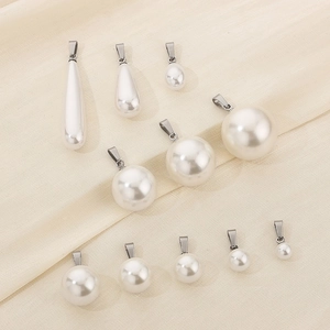 Minimalist stainless steel white pearl pendants in round and teardrop shapes for DIY jewelry