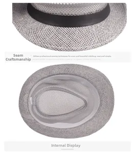 Detail view of grey mesh sun hat showing expert stitching and breathable inner structure