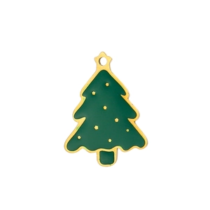 Detail of Christmas tree pendant with green enamel finish and gold star top