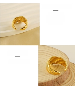 Detail of twisted 18k gold plated stainless steel ring with spiral texture design