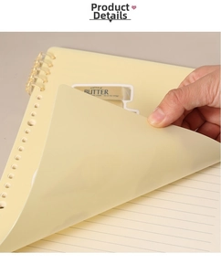 Detail showing high-quality horizontal lined paper and frosted divider for PP notebook