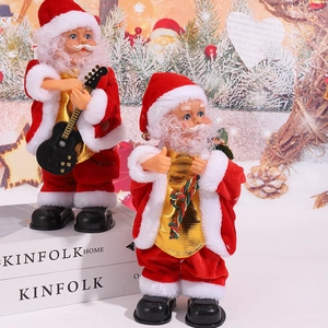 Electric twerking Santa Claus dolls playing guitar and posing for Christmas decor