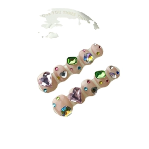 Luxury handmade colorful rhinestone jewelry set featuring heart and emerald cut crystals
