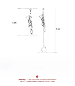 Detailed size specifications for Gothic skull and heart asymmetrical chain earrings