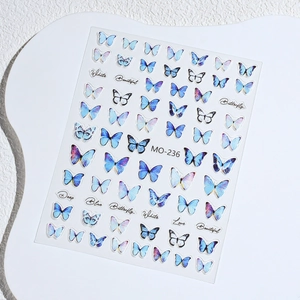 Pegatinas de uñas de mariposa azul 5D en relieve MO-236 con base autoadhesiva
