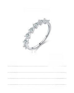 Detail view of S925 sterling silver ring with seven pear-cut clear sparkling gemstones
