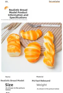 Detailansicht realistischer PU-Spielzeugbrote wie Croissants und Toastscheiben