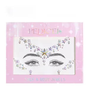 Iridescent acrylic face and body rhinestones with star shapes on pink display card