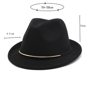 Size guide for black wool jazz hat with 56-58cm circumference and 12cm height dimensions