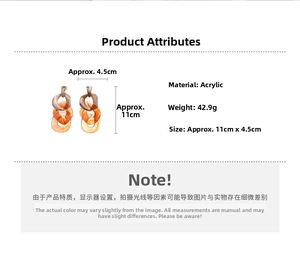Detailed size chart for oversized acrylic chain link earrings showing 110mm length