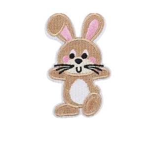 Detailed Easter bunny embroidery patch with colorful threads for festive clothing decor