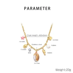 Spécifications détaillées de taille pour collier océan en acier inoxydable doré