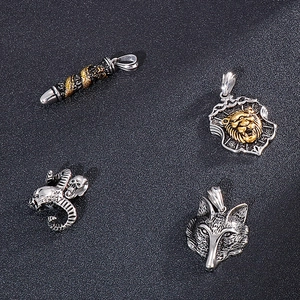 Gothic titanium steel pendants featuring dragon, lion, ram, and wolf head designs