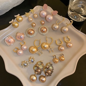 Elegant Faux Artificial Pearl Earrings With 925 Sterling Silver Earring Post Zircon Rhinestone French Retro Geometric Style For Women