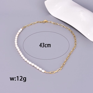 Minimalist 18K gold plated paperclip chain and freshwater pearl necklace set for women