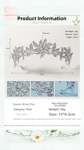Detailed technical specifications for the bridal silver crown with rhinestones and copper base