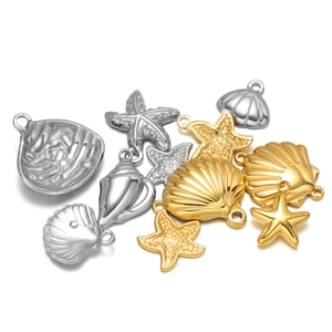 Mixed set of stainless steel starfish and seashell charms in gold and silver finishes