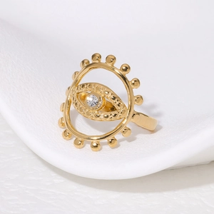 18K gold plated stainless steel evil eye open ring with zircon inlay for women