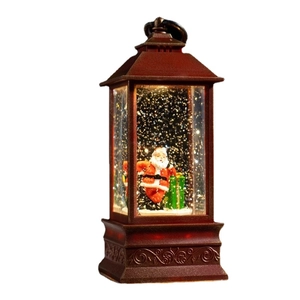 Lanterna natalizia rossa con Babbo Natale e magico effetto neve scintillante