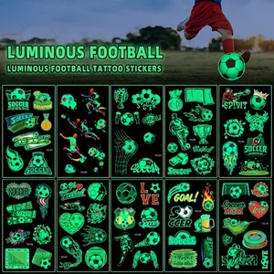 Autocollants de Tatouage Temporaire de Football Lumineux pour Enfants Imperméables Brillant dans le Noir Thème Sport Football Cadeaux de Fête Autocollants Bras Visage