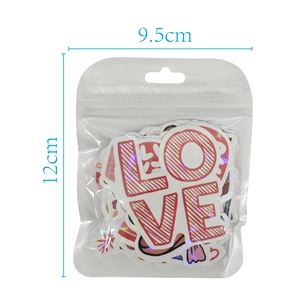 Detailed close-up of 9.5x12cm holographic love stickers for Valentine's DIY decoration