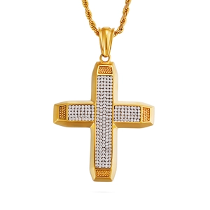 Men's hip hop 18K gold plated cross pendant necklace with sparkling iced out crystals